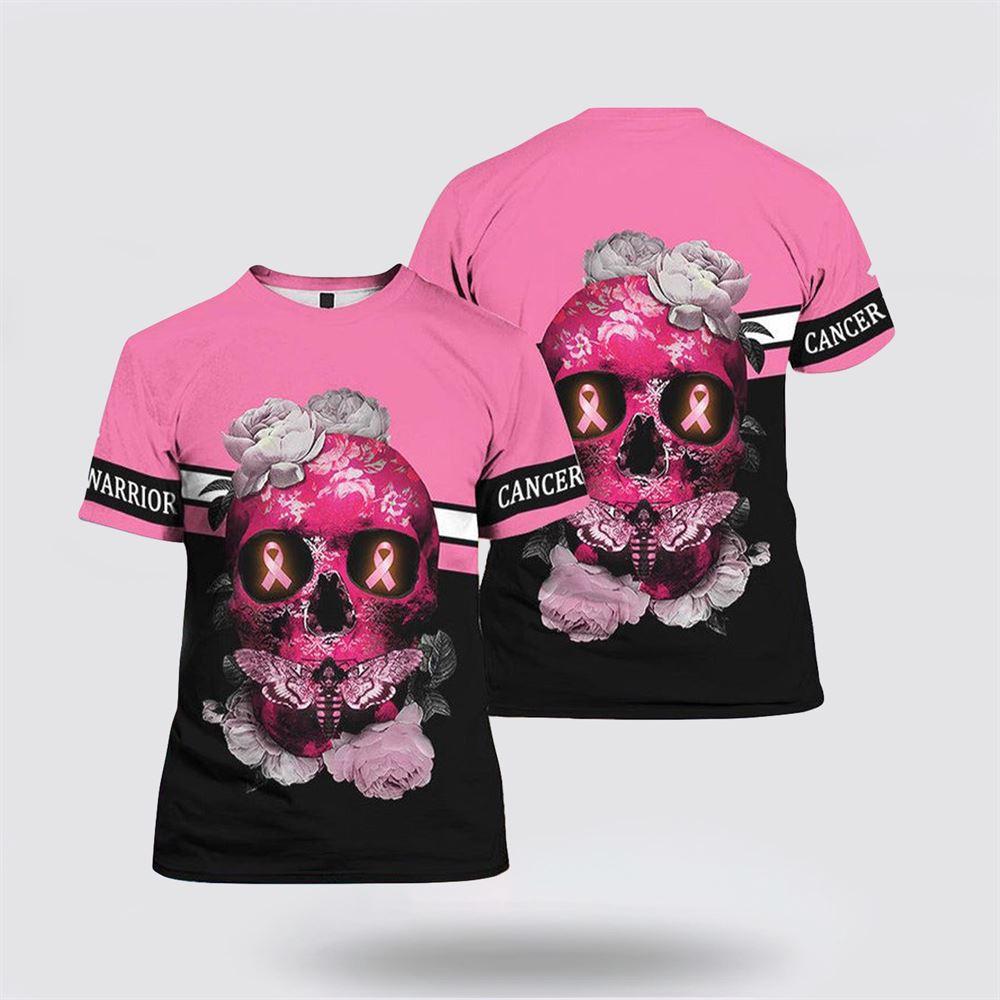 Breast Cancer T Shirts 2023, Skull Flower Breast Cancer Awareness All Over Print T Shirt, Breast Cancer Awareness Shirts