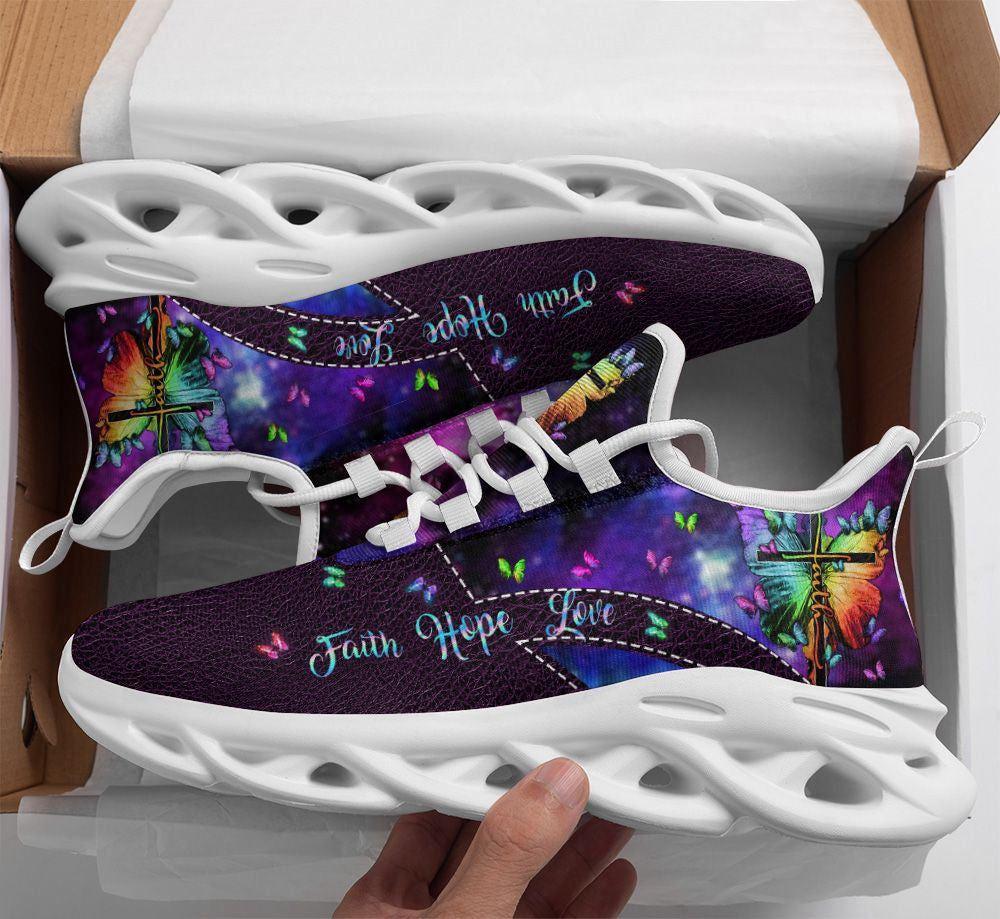 Christian Soul Shoes, Max Soul Shoes, Jesus Faith Hope Love Running Sneakers Purple Max Soul Shoes, Jesus Shoes, Jesus Christ Shoes