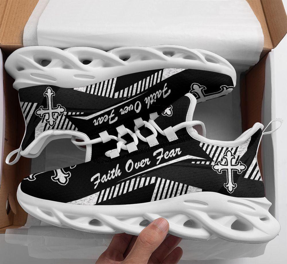 Christian Soul Shoes, Max Soul Shoes, Jesus Faith Over Fear Black Running Sneakers Max Soul Shoes, Jesus Shoes, Jesus Christ Shoes