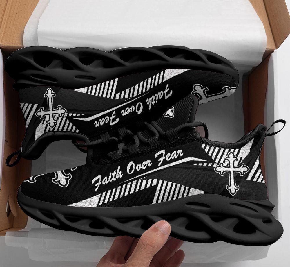 Christian Soul Shoes, Max Soul Shoes, Jesus Faith Over Fear Black Running Sneakers Max Soul Shoes, Jesus Shoes, Jesus Christ Shoes