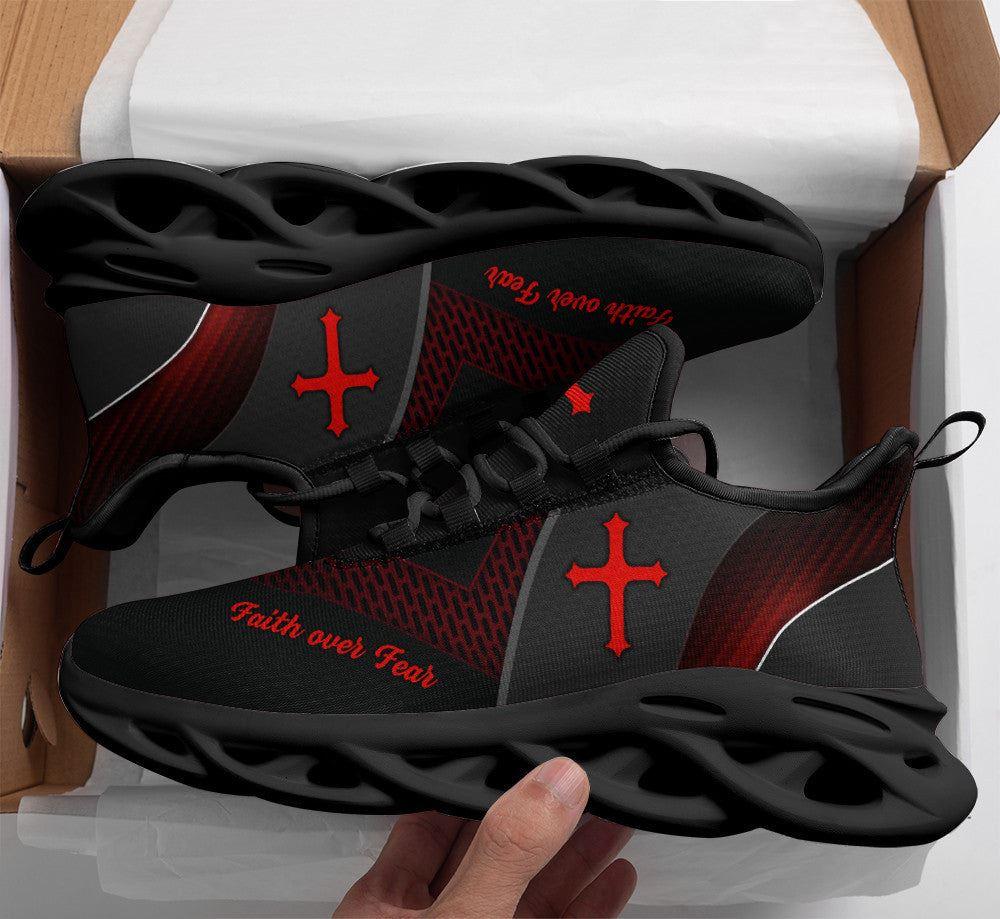 Christian Soul Shoes, Max Soul Shoes, Jesus Faith Over Fear Running Sneakers Black Max Soul Shoes, Jesus Shoes, Jesus Christ Shoes