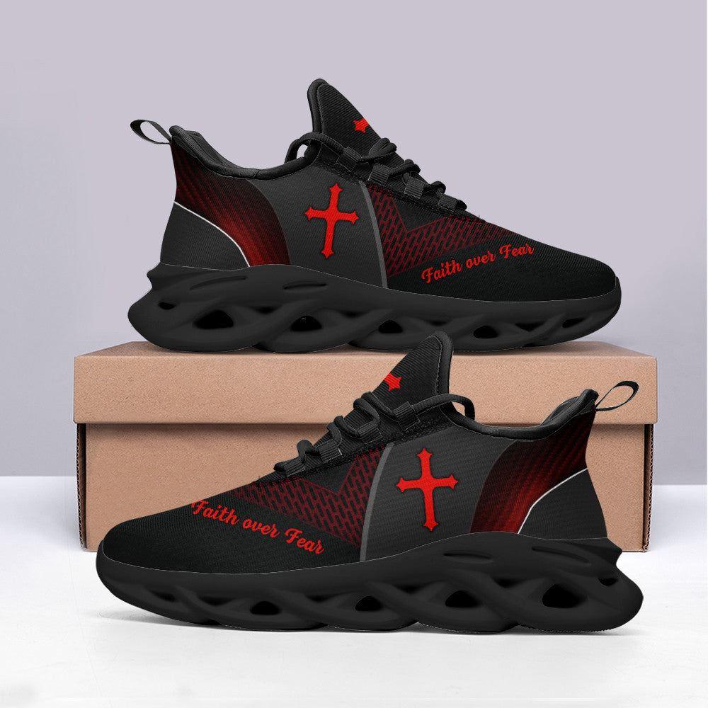 Christian Soul Shoes, Max Soul Shoes, Jesus Faith Over Fear Running Sneakers Black Max Soul Shoes, Jesus Shoes, Jesus Christ Shoes