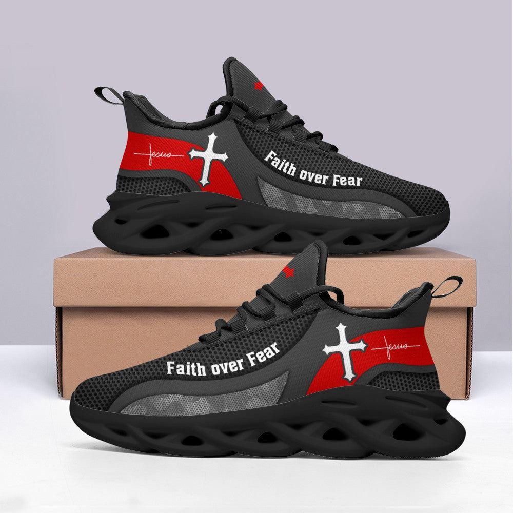 Christian Soul Shoes, Max Soul Shoes, Jesus Faith Over Fear Running Sneakers Grey Max Soul Shoes, Jesus Shoes, Jesus Christ Shoes