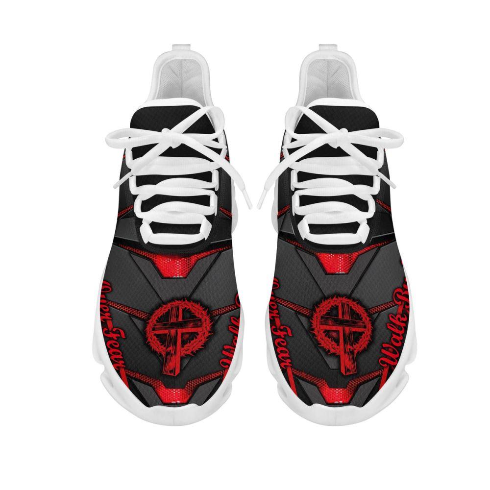 Christian Soul Shoes, Max Soul Shoes, Jesus Red And Black Faith Over Fear Running Sneakers Max Soul Shoes, Jesus Shoes, Jesus Christ Shoes