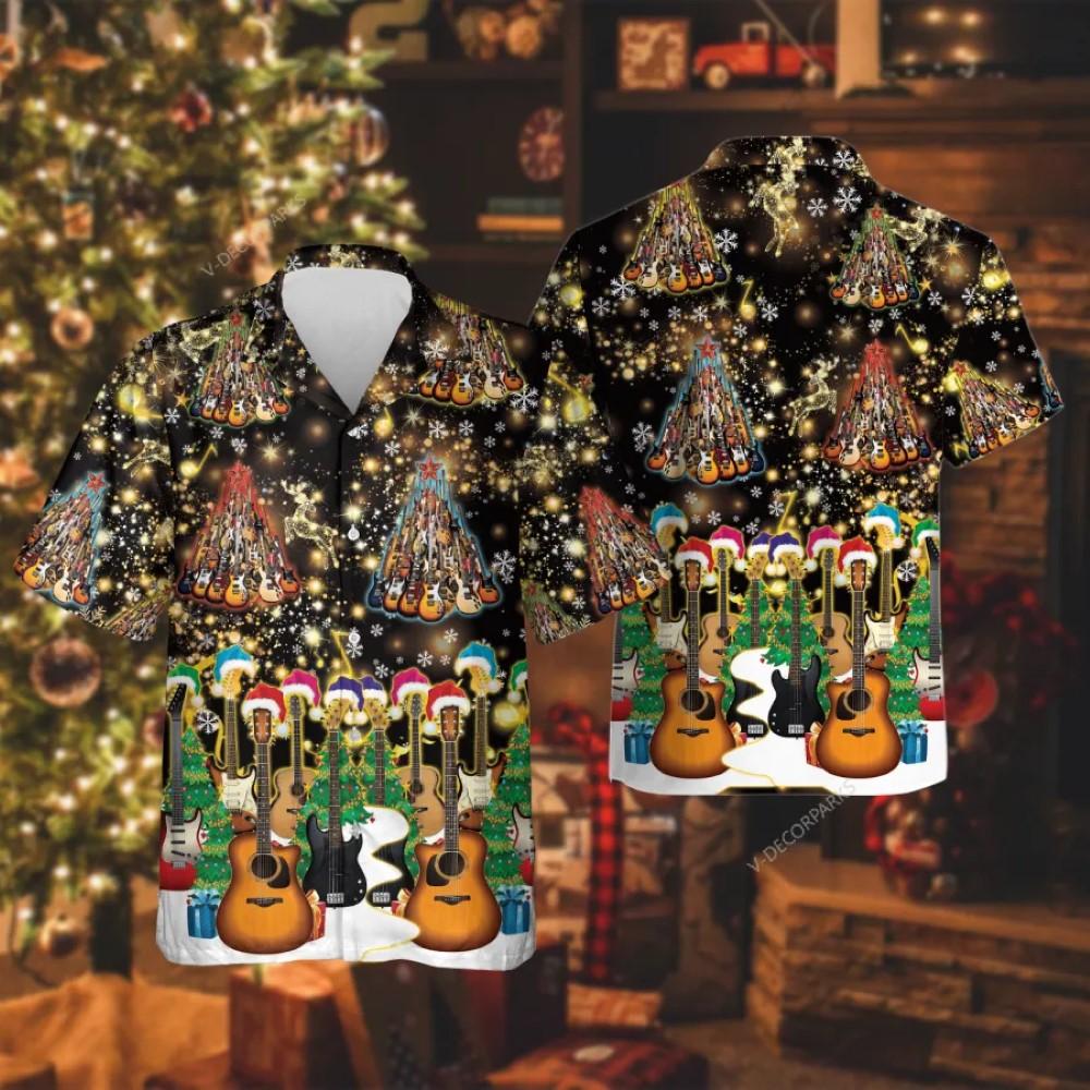Christmas Hawaiian Shirt, Acoustic Guitar Set Christmas Hawaiian Shirt, Xmas Hawaiian Shirts
