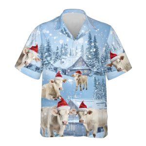 Christmas Hawaiian Shirt, Charolais Cow Snowy Christmas&hellip;