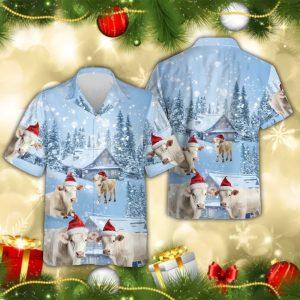Christmas Hawaiian Shirt, Charolais Cow Snowy Christmas&hellip;