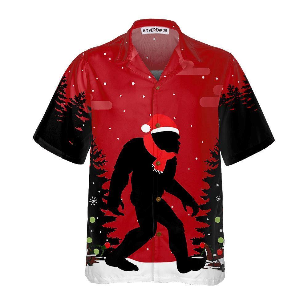 Christmas Hawaiian Shirt, Christmas Bigfoot In The Forest Hawaiian Shirt, Xmas Hawaiian Shirts