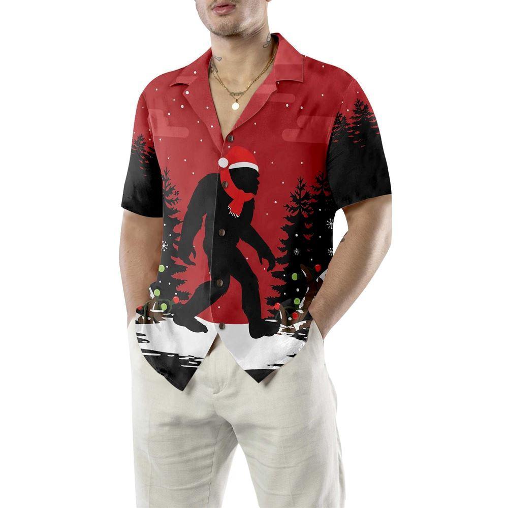 Christmas Hawaiian Shirt, Christmas Bigfoot In The Forest Hawaiian Shirt, Xmas Hawaiian Shirts