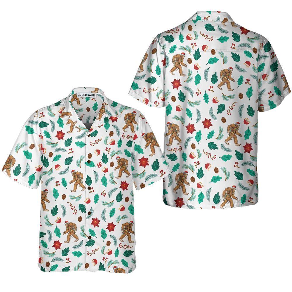 Christmas Hawaiian Shirt, Christmas Bigfoot Sasquatch Pattern Hawaiian Shirt, Xmas Hawaiian Shirts