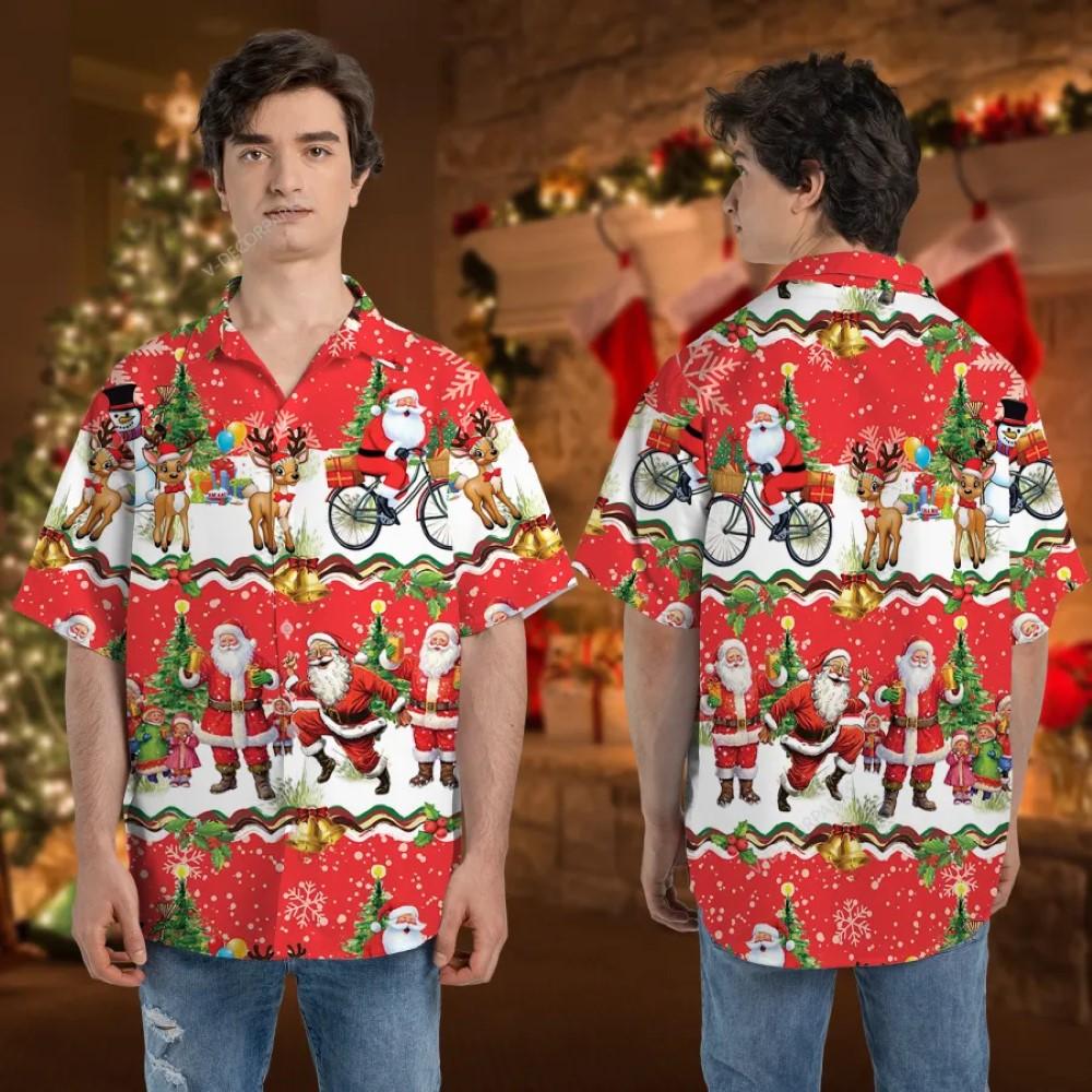 Christmas Hawaiian Shirt, Christmas Day Pattern Santa Clause Breathable Wear Hawaiian Shirt, Xmas Hawaiian Shirts