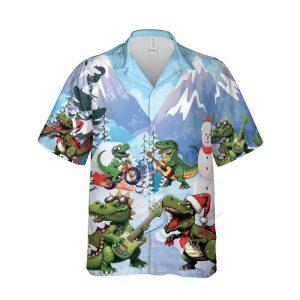 Christmas Hawaiian Shirt, Christmas Dinosaur Santa Clause&hellip;