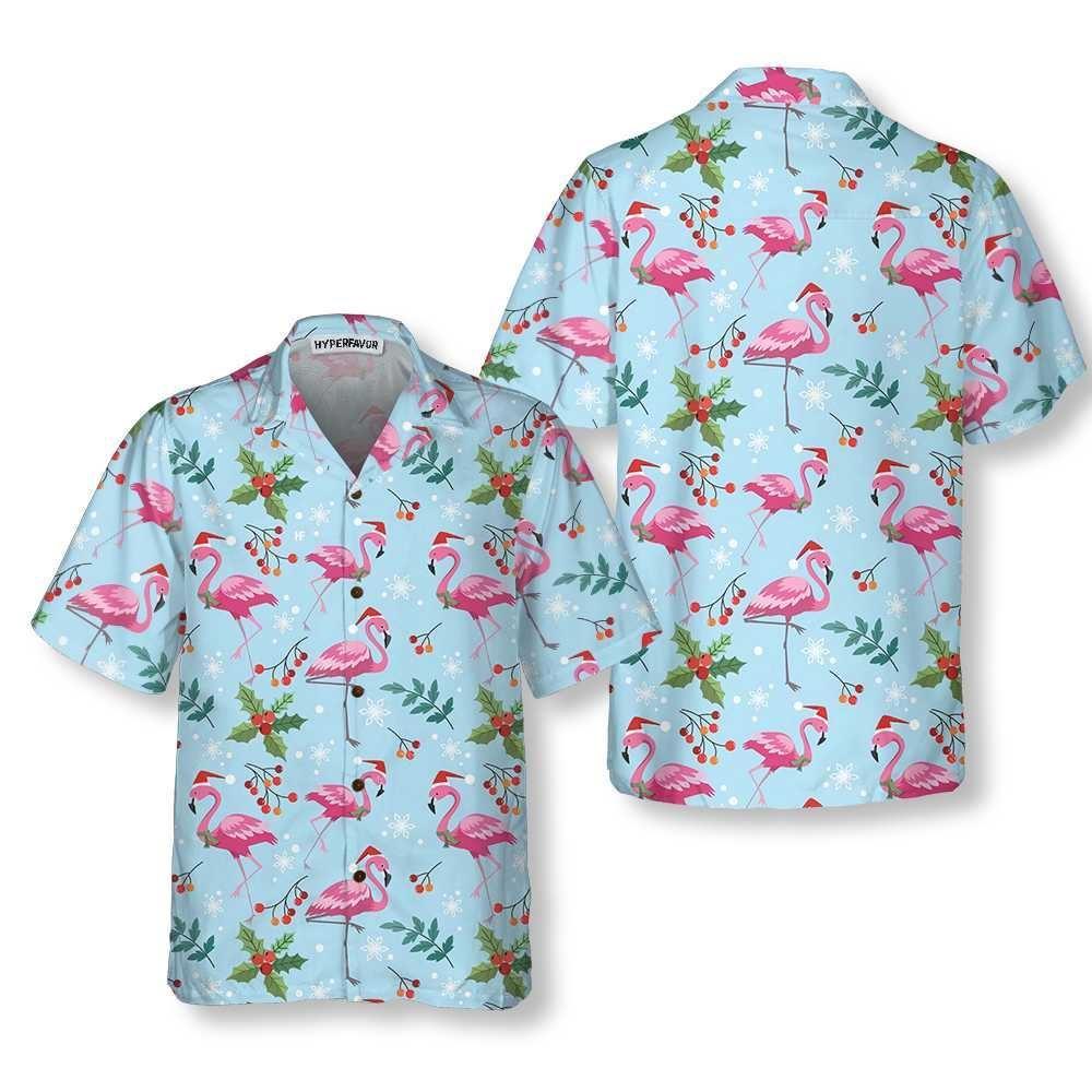 Christmas Hawaiian Shirt, Christmas Flamingo Seamless Pattern Hawaiian Shirt, Xmas Hawaiian Shirts