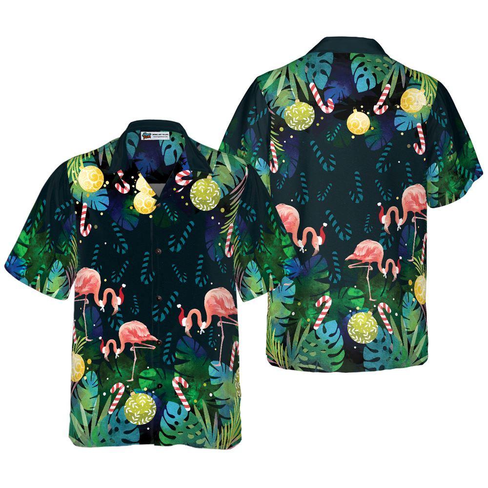 Christmas Hawaiian Shirt, Christmas Flamingo Tropical Hawaiian Shirt Button Down Shirt, Xmas Hawaiian Shirts