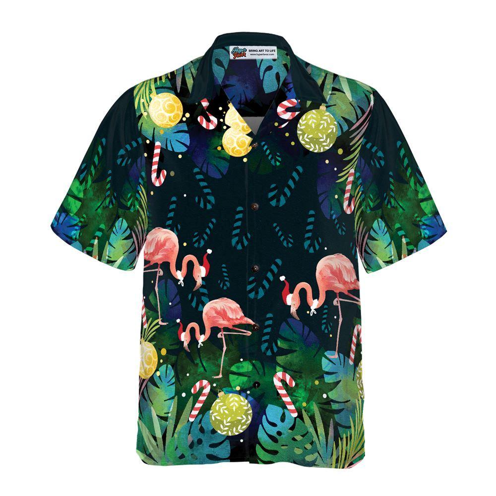 Christmas Hawaiian Shirt, Christmas Flamingo Tropical Hawaiian Shirt Button Down Shirt, Xmas Hawaiian Shirts
