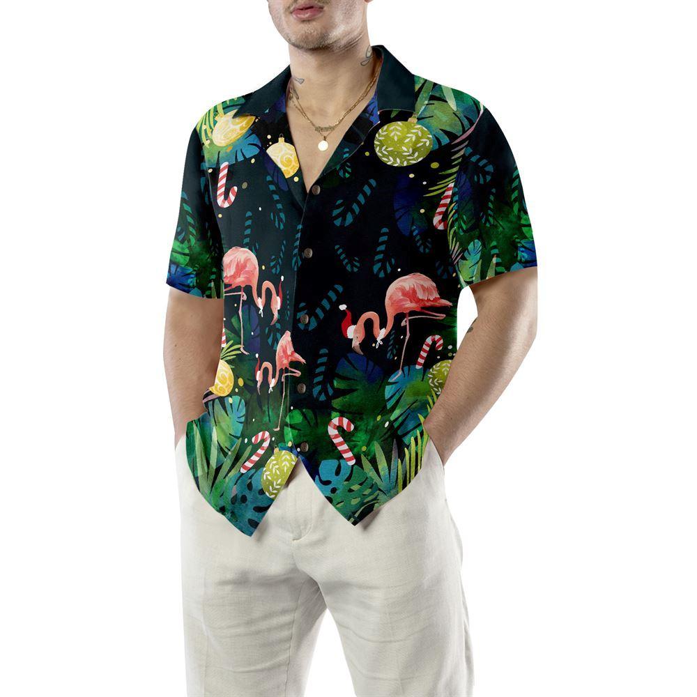 Christmas Hawaiian Shirt, Christmas Flamingo Tropical Hawaiian Shirt Button Down Shirt, Xmas Hawaiian Shirts