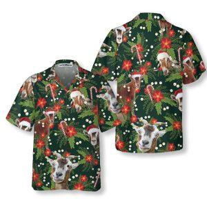 Christmas Hawaiian Shirt, Christmas Goat With Poinsettia&hellip;