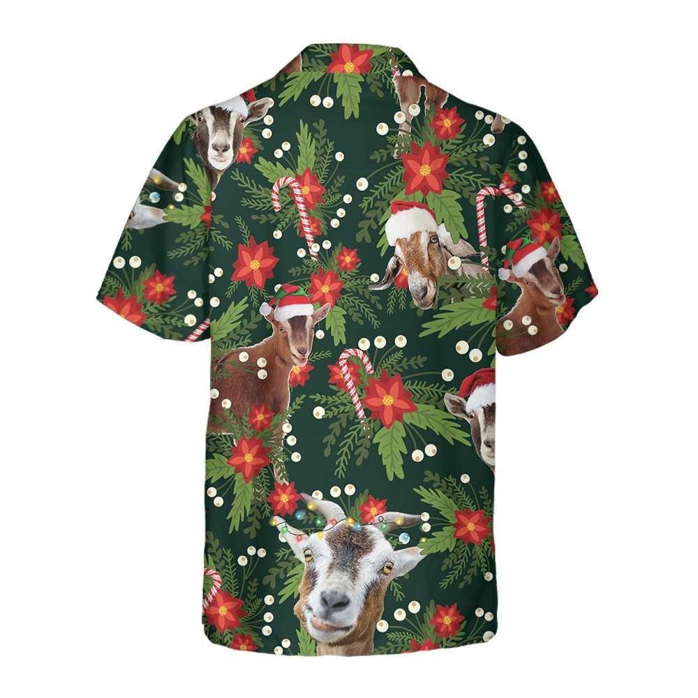 Christmas Hawaiian Shirt, Christmas Goat With Poinsettia Flower Hawaiian Shirt, Xmas Hawaiian Shirts