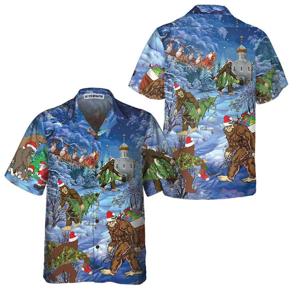 Christmas Hawaiian Shirt, Christmas Holiday Bigfoot Sasquatch Christmas Vacation Hawaiian Shirt, Xmas Hawaiian Shirts