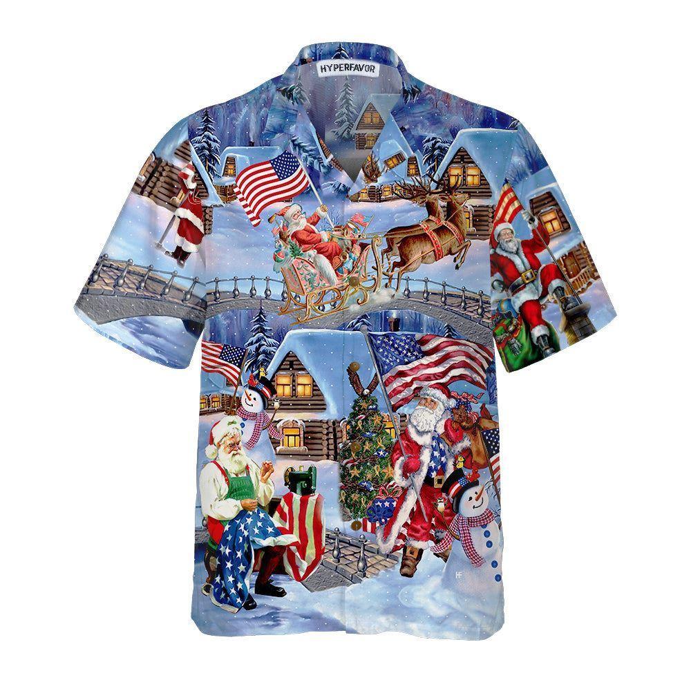 Christmas Hawaiian Shirt, Christmas Holiday Santa Patriot Hawaiian Shirt, Xmas Hawaiian Shirts