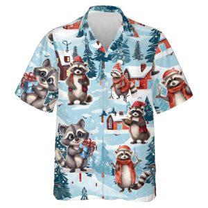 Christmas Hawaiian Shirt, Christmas Raccoon Snowy Raccoon&hellip;