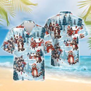 Christmas Hawaiian Shirt, Christmas Raccoon Snowy Raccoon&hellip;