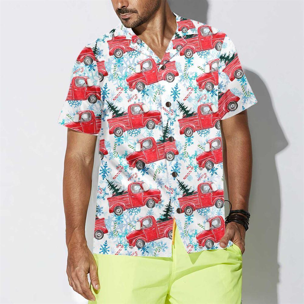 Christmas Hawaiian Shirt, Christmas Red Retro Truck With Candy Cane Hawaiian Shirt, Xmas Hawaiian Shirts