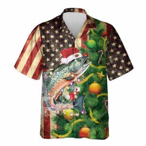 Christmas Hawaiian Shirt, Christmas Salmon Us Flag&hellip;