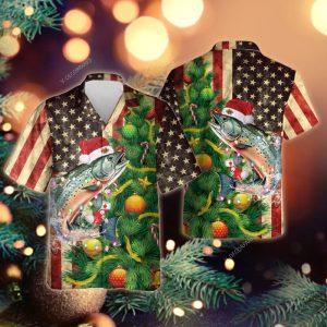 Christmas Hawaiian Shirt, Christmas Salmon Us Flag&hellip;