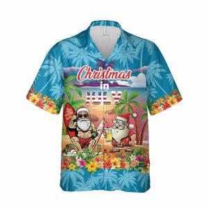 Christmas Hawaiian Shirt, Christmas Santa Claus Surfing&hellip;