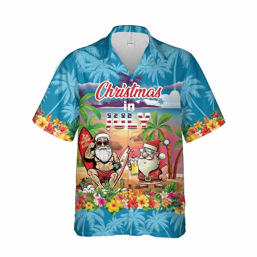Christmas Hawaiian Shirt, Christmas Santa Claus Surfing Hawaiian Shirt, Xmas Hawaiian Shirts