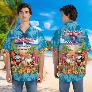 Christmas Hawaiian Shirt, Christmas Santa Claus Surfing&hellip;