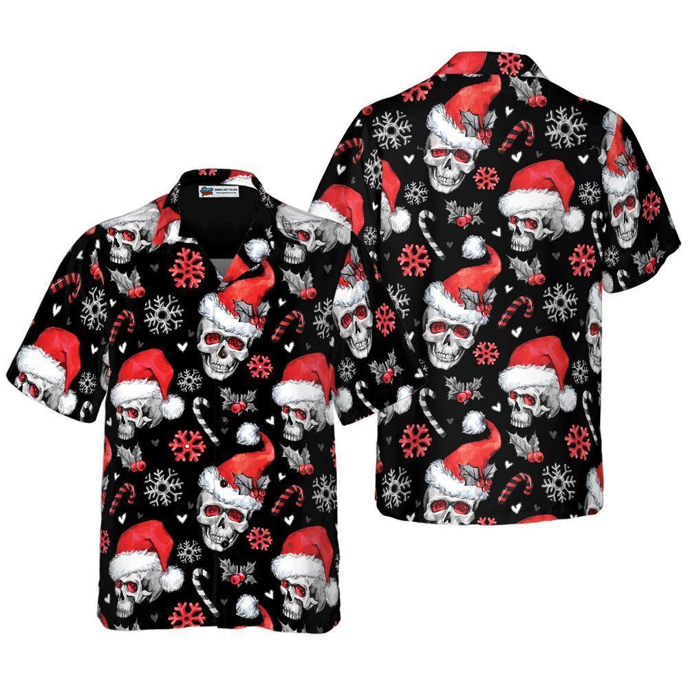 Christmas Hawaiian Shirt, Christmas Skulls With Candy Canes Christmas Hawaiian Shirt, Xmas Hawaiian Shirts