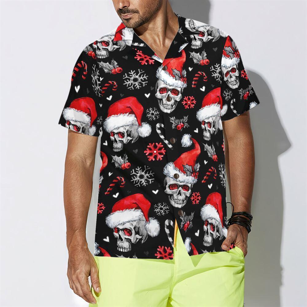 Christmas Hawaiian Shirt, Christmas Skulls With Candy Canes Christmas Hawaiian Shirt, Xmas Hawaiian Shirts