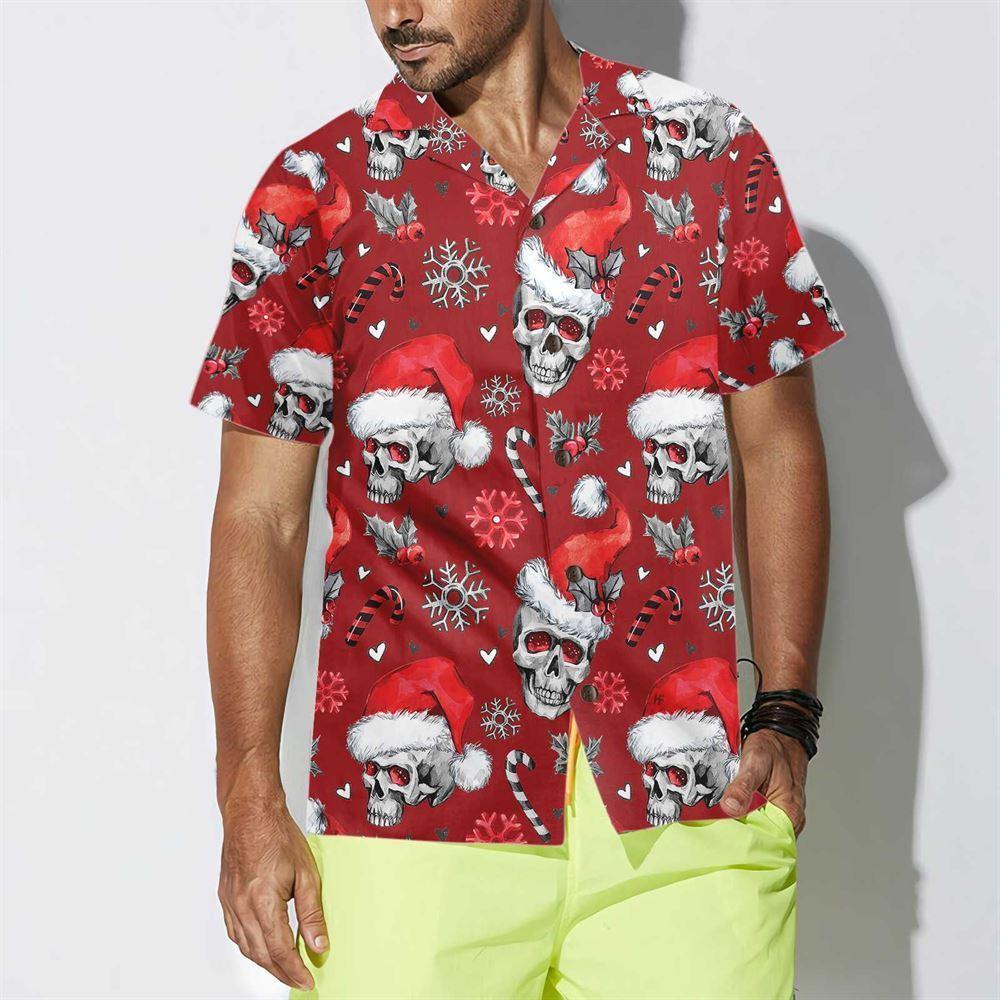 Christmas Hawaiian Shirt, Christmas Skulls With Candy Canes Red Version Christmas Hawaiian Shirt, Xmas Hawaiian Shirts