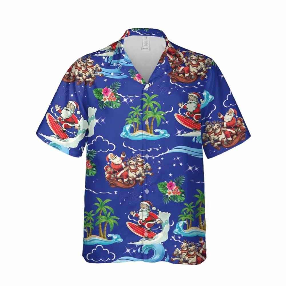 Christmas Hawaiian Shirt, Christmas Tropical Sea Santa Clause Surfing Hawaiian Shirt, Xmas Hawaiian Shirts
