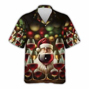 Christmas Hawaiian Shirt, Christmas Wine Santa Claus&hellip;