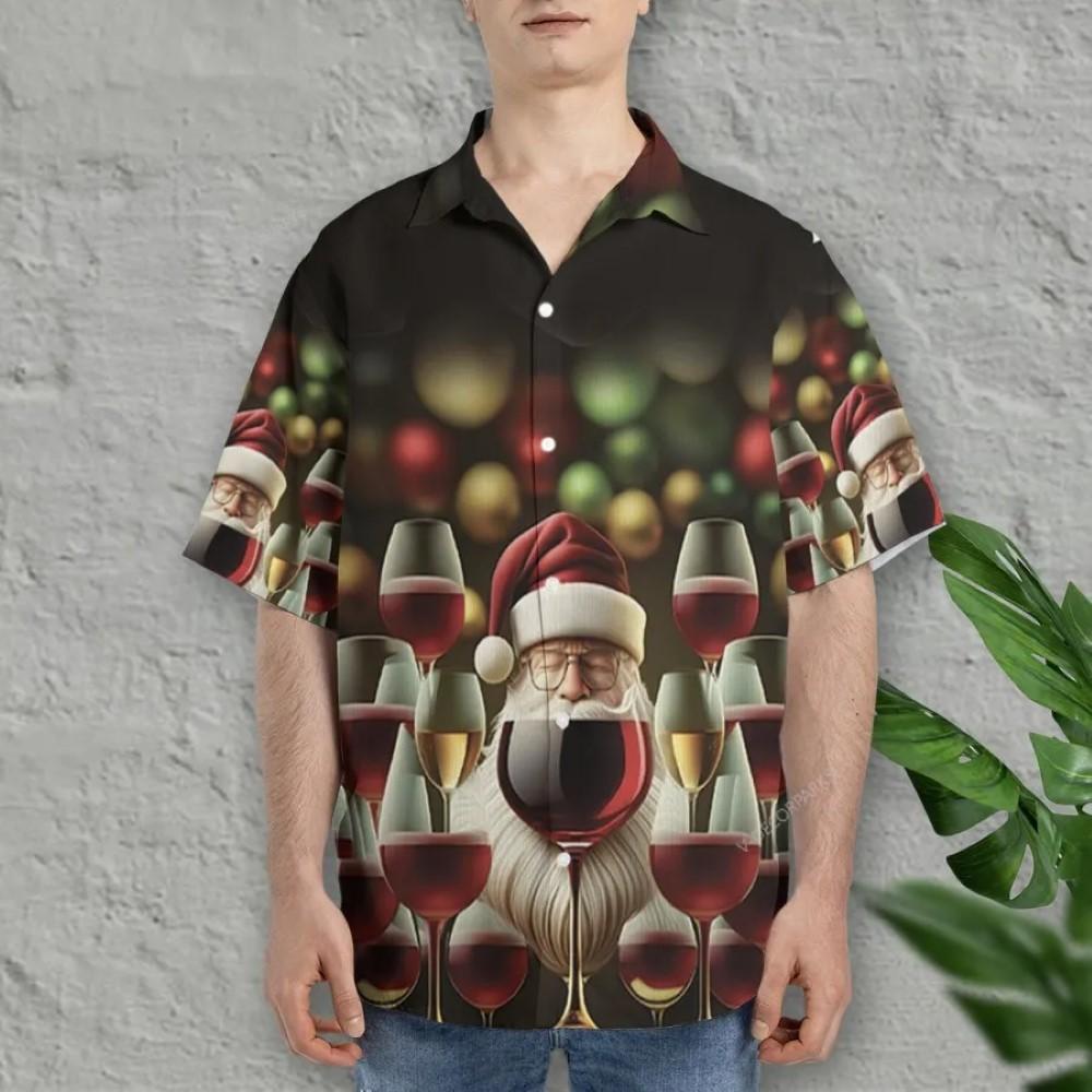 Christmas Hawaiian Shirt, Christmas Wine Santa Claus Aloha Hawaiian Shirt, Xmas Hawaiian Shirts