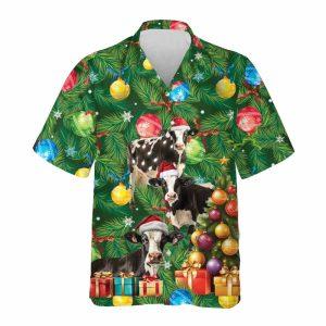 Christmas Hawaiian Shirt, Fresian Cow Christmas Tree&hellip;