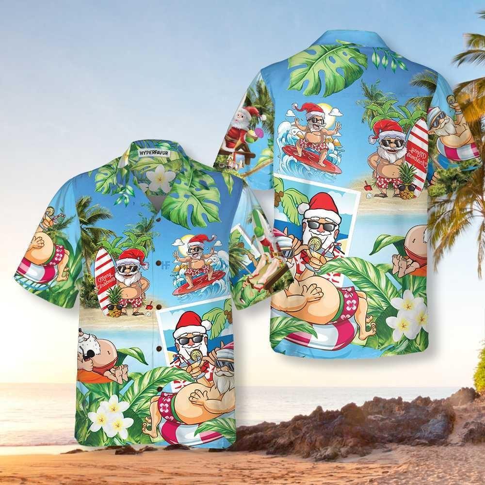 Christmas Hawaiian Shirt, Funny Santa Claus In Aloha Hawaiian Shirt, Xmas Hawaiian Shirts