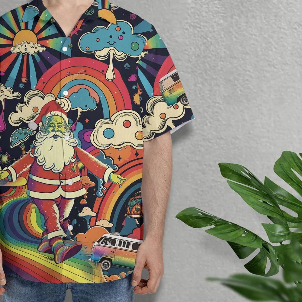 Christmas Hawaiian Shirt, Hippie Santa Mushroom Hawaiian Shirt, Xmas Hawaiian Shirts