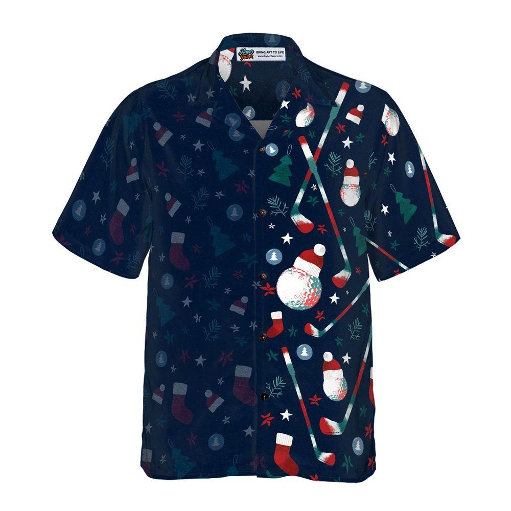 Christmas Hawaiian Shirt, Hyperfavor Christmas Golf Pattern Hawaiian Shirt, Xmas Hawaiian Shirts