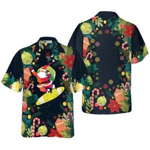 Christmas Hawaiian Shirt, Hyperfavor Christmas Santa Surfing Hawaiian Shirt, Xmas Hawaiian Shirts
