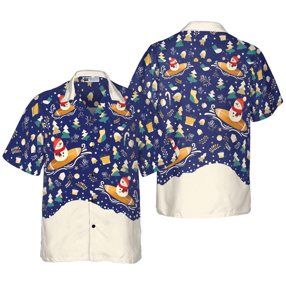 Christmas Hawaiian Shirt, Hyperfavor Christmas Snowman Surfing Hawaiian Shirt, Xmas Hawaiian Shirts