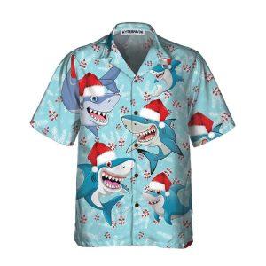Christmas Hawaiian Shirt, Merry Christmas Shark Santa Hat Christmas Hawaiian Shirt, Xmas Hawaiian Shirts