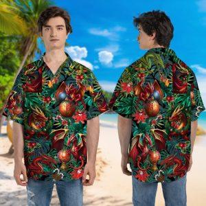 Christmas Hawaiian Shirt, Red Dragon Fire Unisex&hellip;