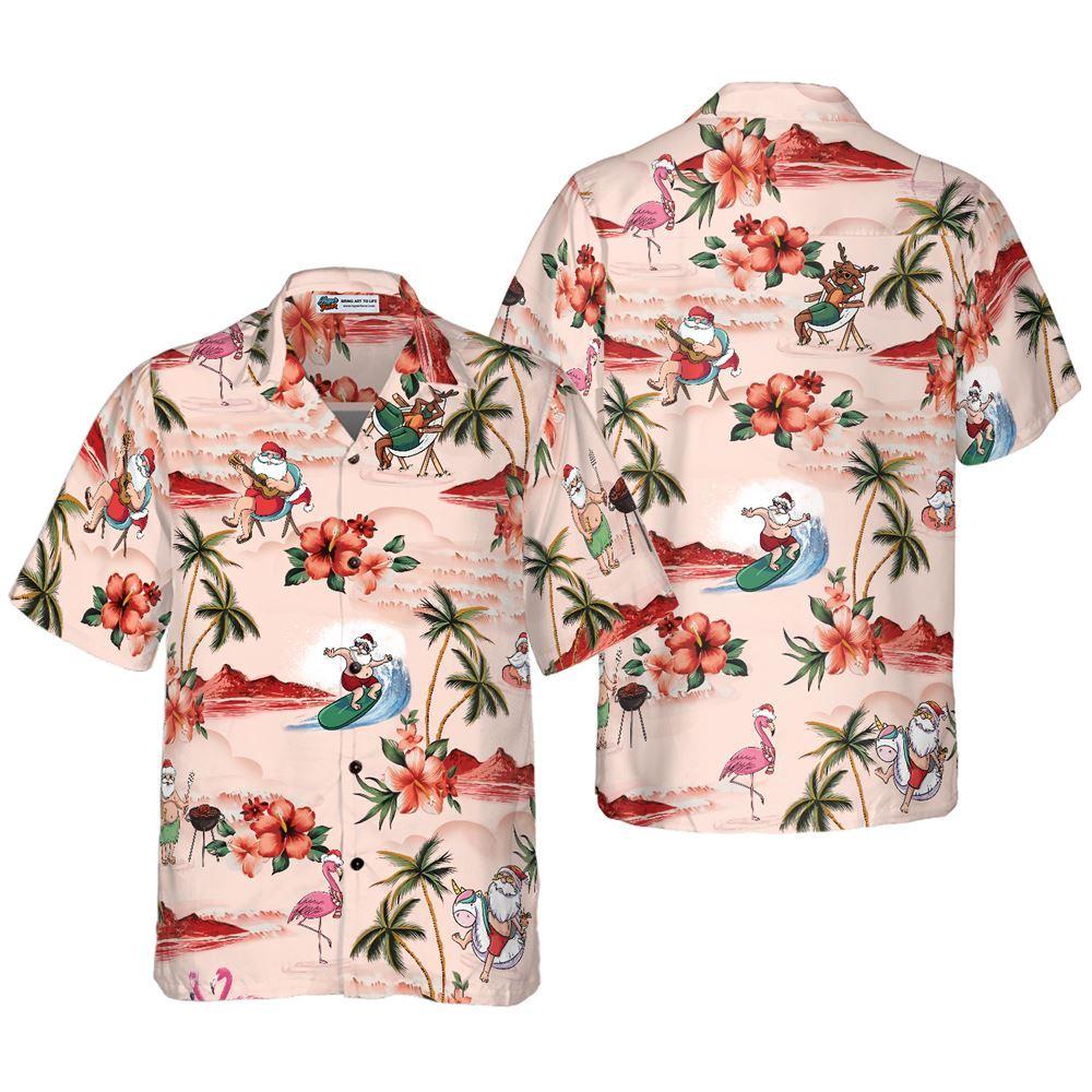 Christmas Hawaiian Shirt, Santa Beach Christmas Pattern Hawaiian Shirt, Xmas Hawaiian Shirts