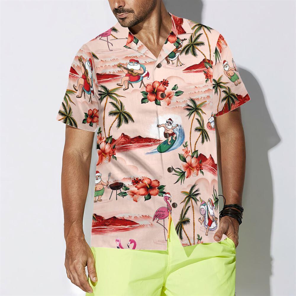 Christmas Hawaiian Shirt, Santa Beach Christmas Pattern Hawaiian Shirt, Xmas Hawaiian Shirts