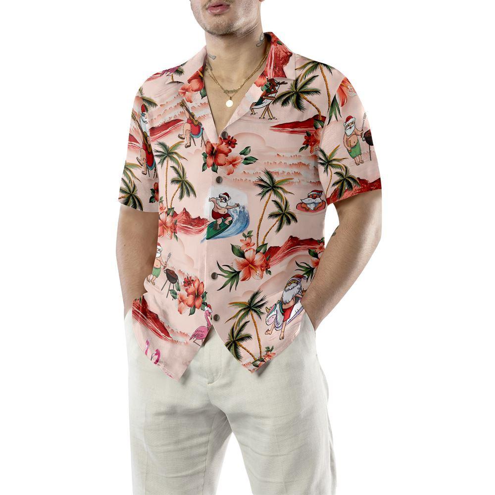 Christmas Hawaiian Shirt, Santa Beach Christmas Pattern Hawaiian Shirt, Xmas Hawaiian Shirts