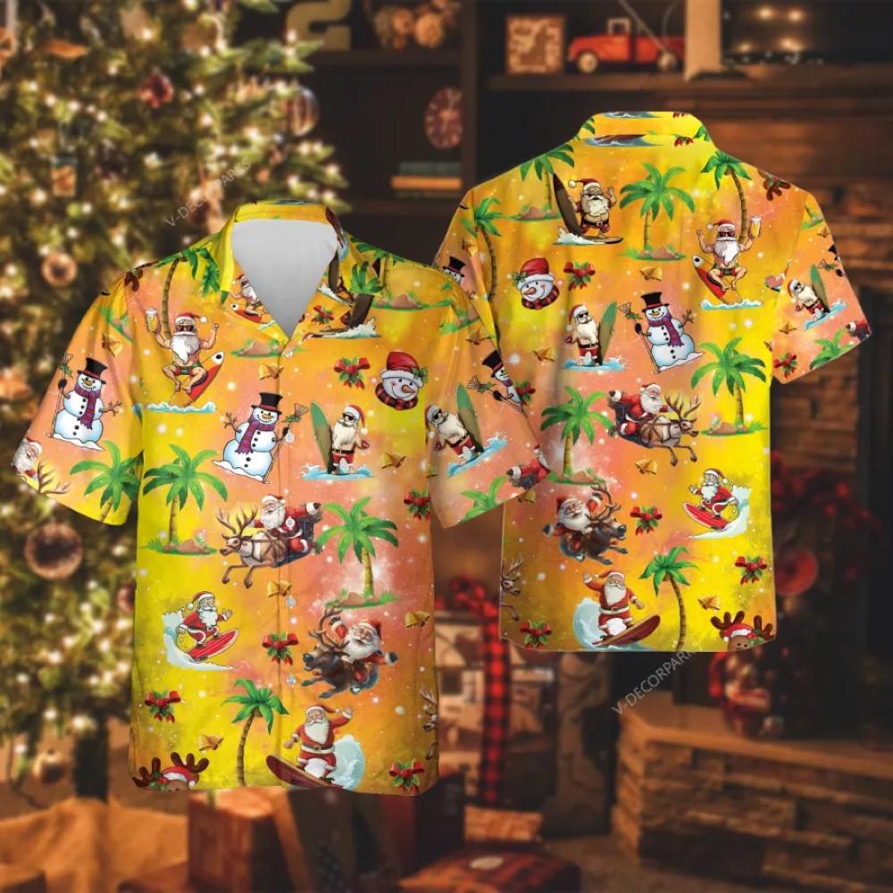 Christmas Hawaiian Shirt, Santa Clause Surfing Unisex Hawaiian Shirt, Xmas Hawaiian Shirts